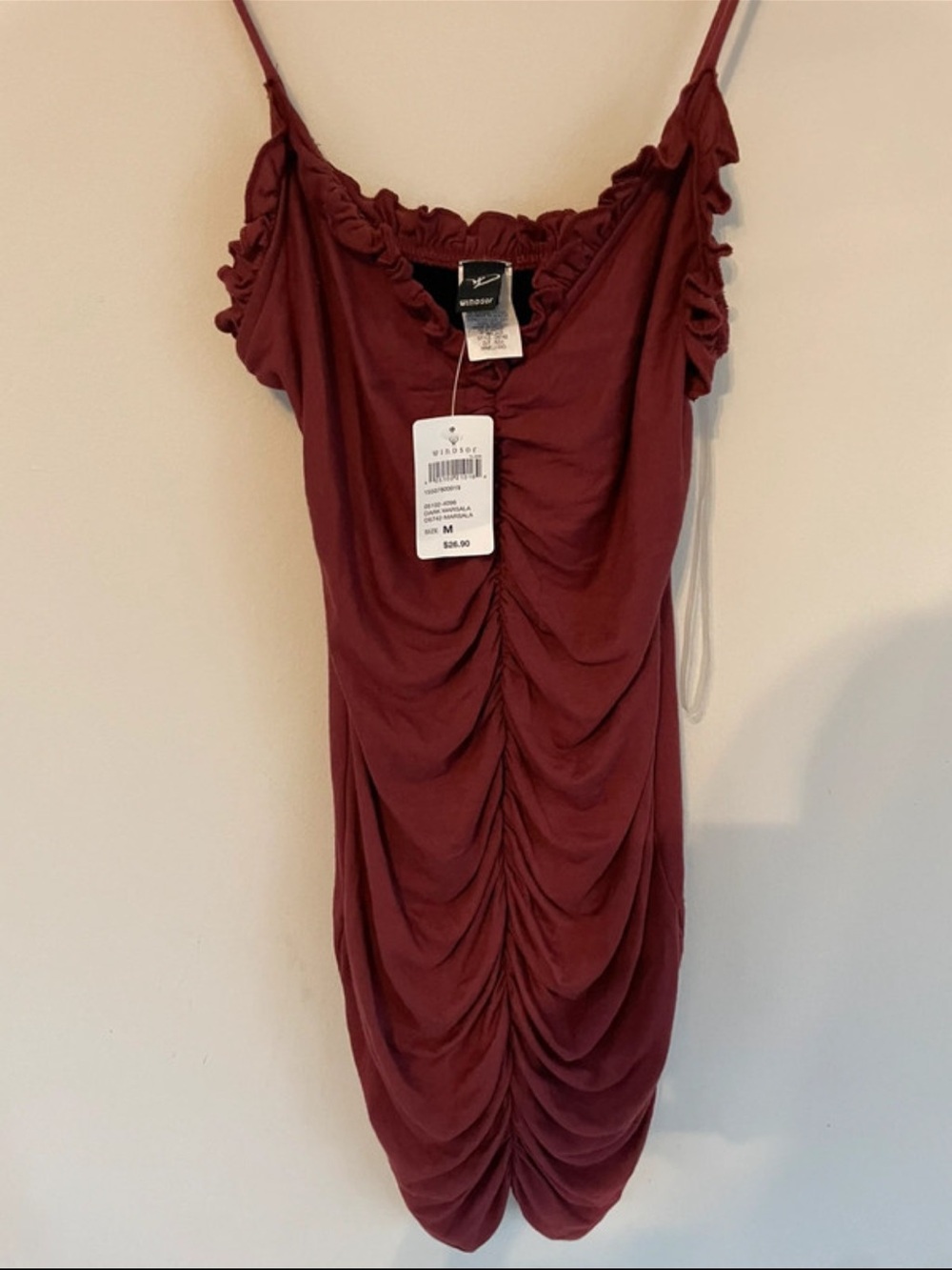 Windsor Wine Ruched Spaghetti Strap Mini Dress